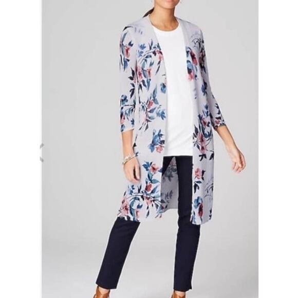 J.Jill Women's Linen Blend Floral Whimsical Duster Cardigan Sweater Size M Multi - Picture 1 of 8